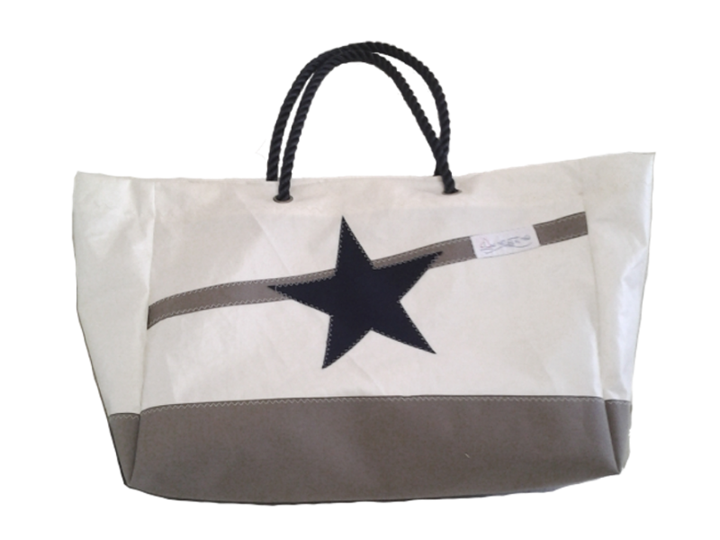 SAC DE PLAGE FOND ET BANDE TAUPE ETOILE MARINE SAC DE PLAGE FOND ET BANDE TAUPE ETOILE MARINE