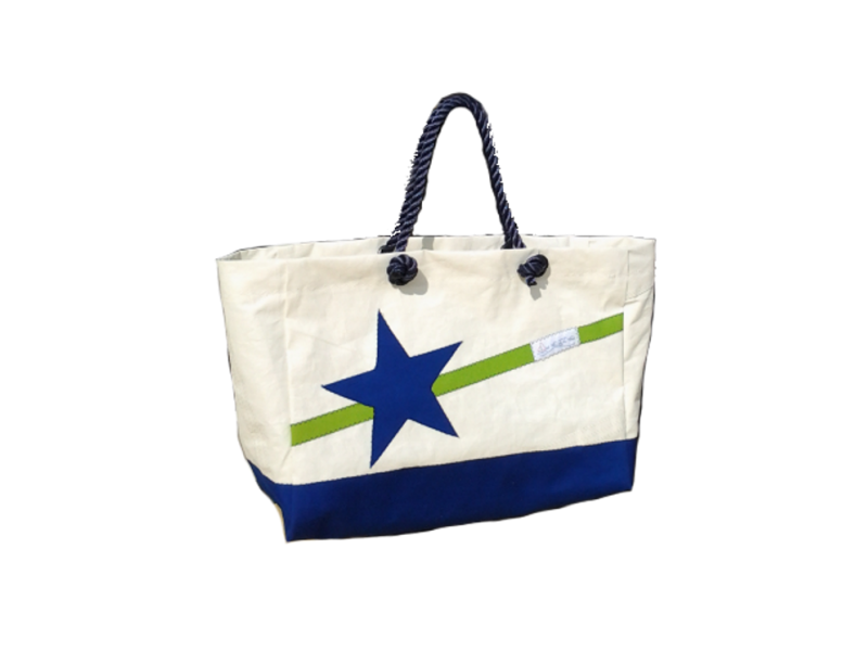 SAC DE PLAGE FOND ET ETOILE BLEU VIF BANDE VERTE SAC DE PLAGE FOND ET ETOILE BLEU VIF BANDE VERTE