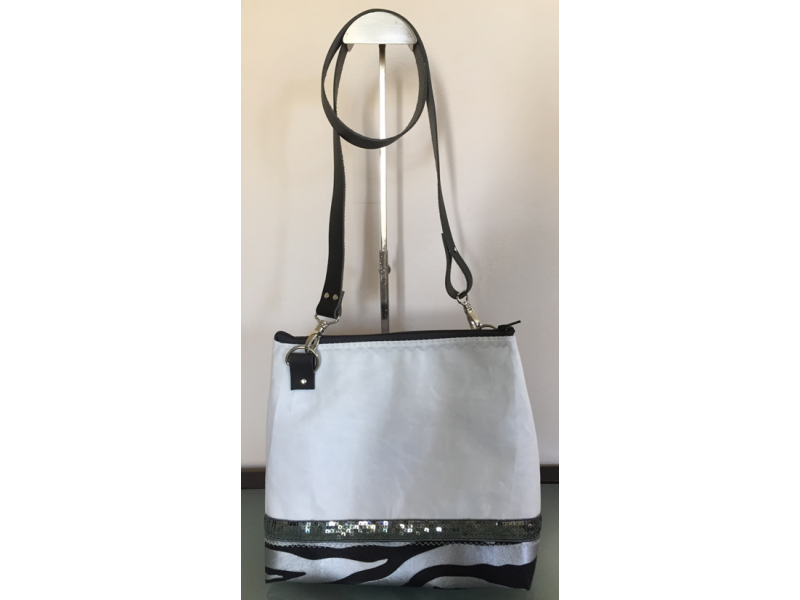 BESACE FOND SIMILI ZEBRE GALON SEQUINS GRIS BESACE FOND SIMILI ZEBRE GALON SEQUINS GRIS