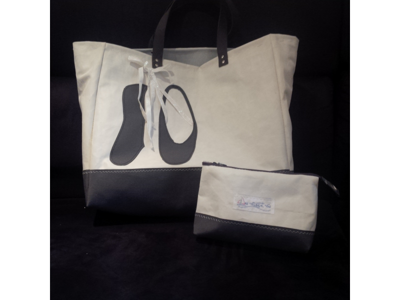 PETIT SAC DE PLAGE FOND ANTHRACITE CHAUSSONS DE DANSE ANSES CUIR PETIT SAC DE PLAGE FOND ANTHRACITE CHAUSSONS DE DANSE ANSES CUIR