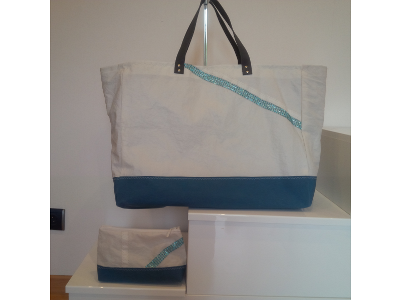 SAC DE PLAGE FOND CANARD ET STRASS TURQUOISE ANSES CUIR SAC DE PLAGE FOND CANARD ET STRASS TURQUOISE ANSES CUIR
