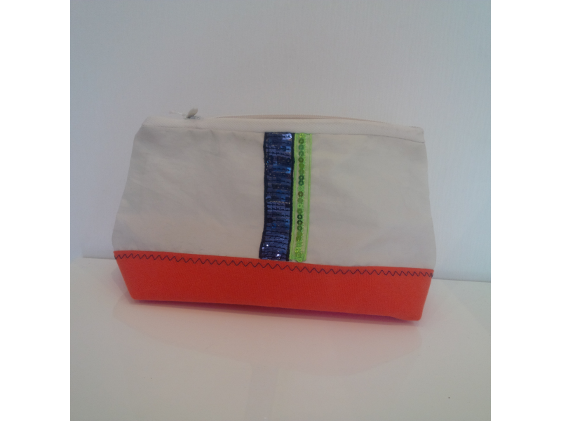 POCHETTE FOND CORAIL GALON SEQUINS MARINE ET VERT POCHETTE FOND CORAIL GALON SEQUINS MARINE ET VERT