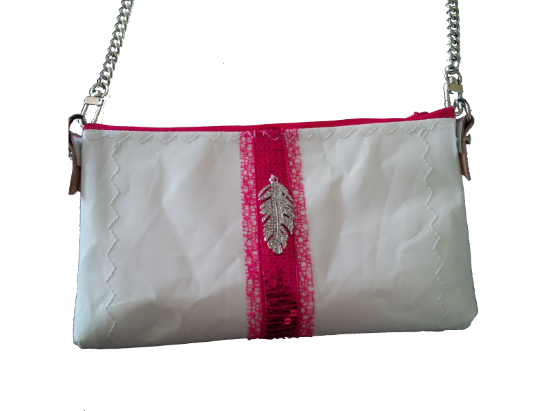 POCHETTE CHAINETTE LONGUE GALON SEQUINS FUSHIA ET PLUME METAL STRASS POCHETTE CHAINETTE LONGUE GALON SEQUINS FUSHIA ET PLUME METAL STRASS