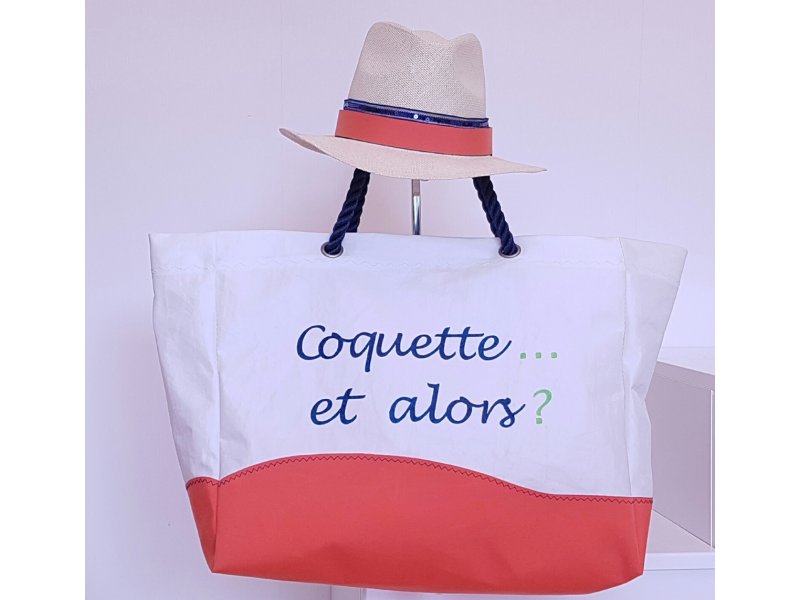 PETIT SAC DE PLAGE FOND CORAIL PEINTURE PETIT SAC DE PLAGE FOND CORAIL PEINTURE
