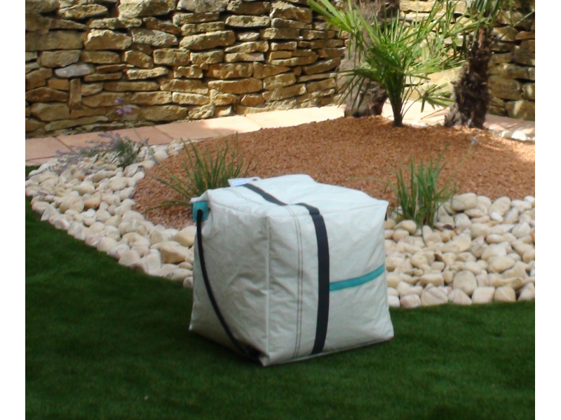 POUF CUBE BANDES ANTHRACITE TURQUOISE POUF CUBE BANDES ANTHRACITE TURQUOISE